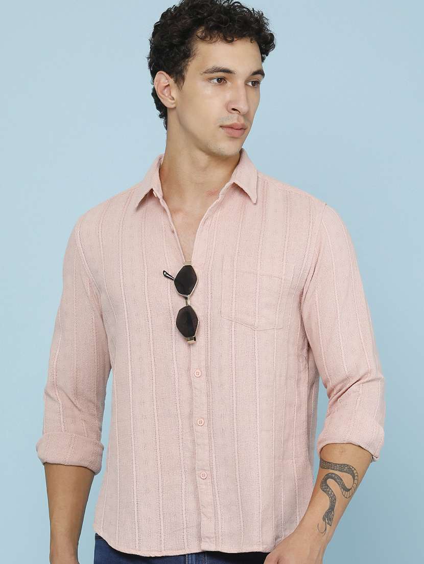 men self design long sleeve regular fit casual shirt