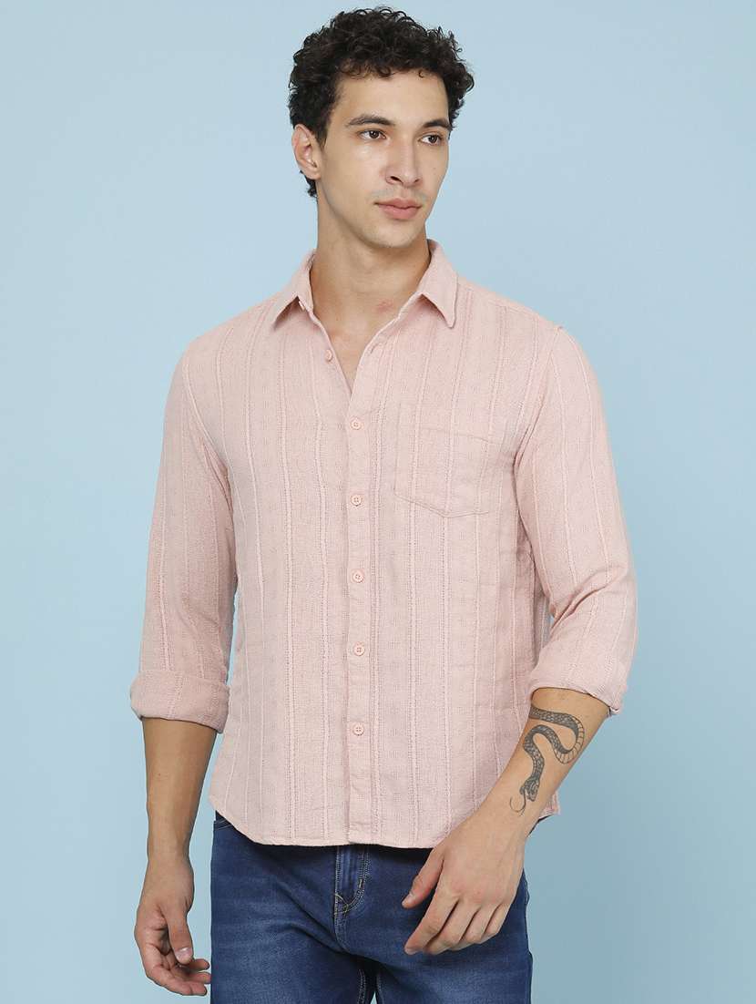 Men Self Design Long Sleeve Regular Fit Casual Shirt - 22441047 -  Standard Image - 3