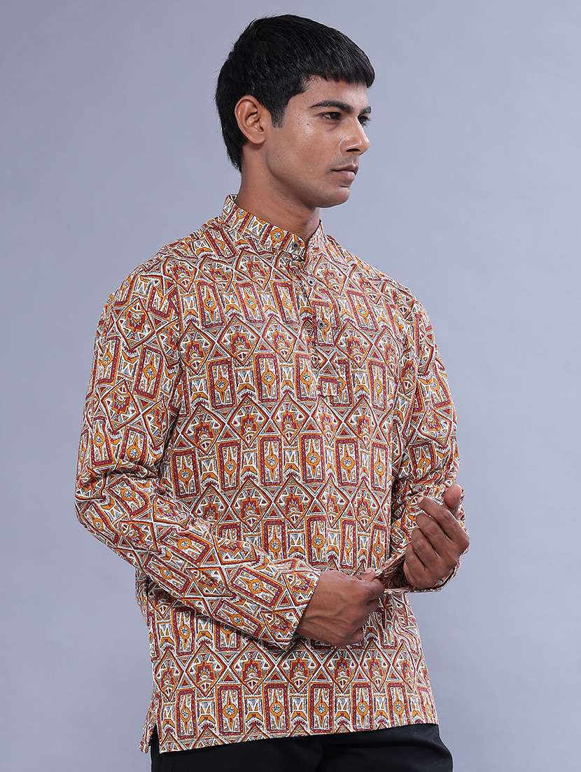 Men Printed Long Sleeves Short Kurta - 22441062 -  Standard Image - 3