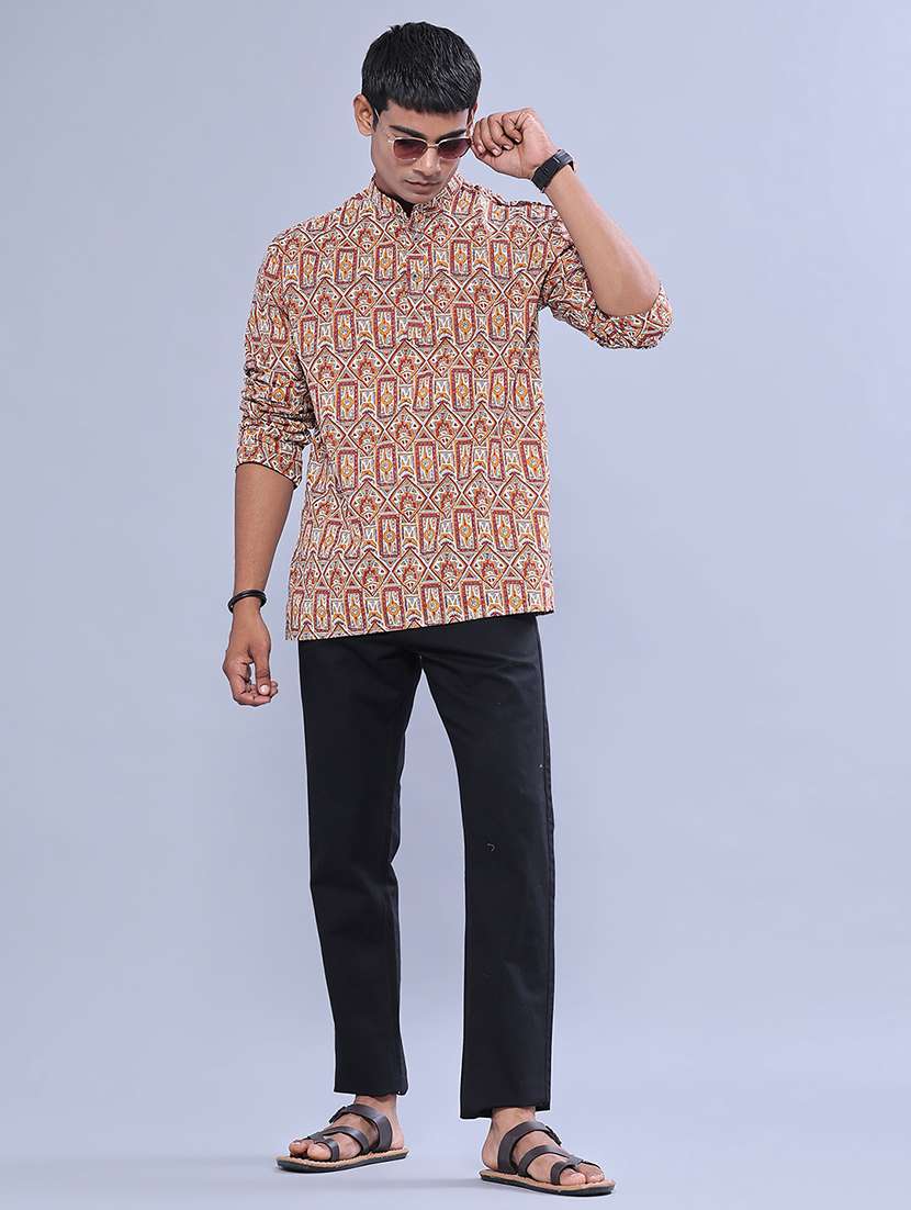 Men Printed Long Sleeves Short Kurta - 22441062 -  Standard Image - 5