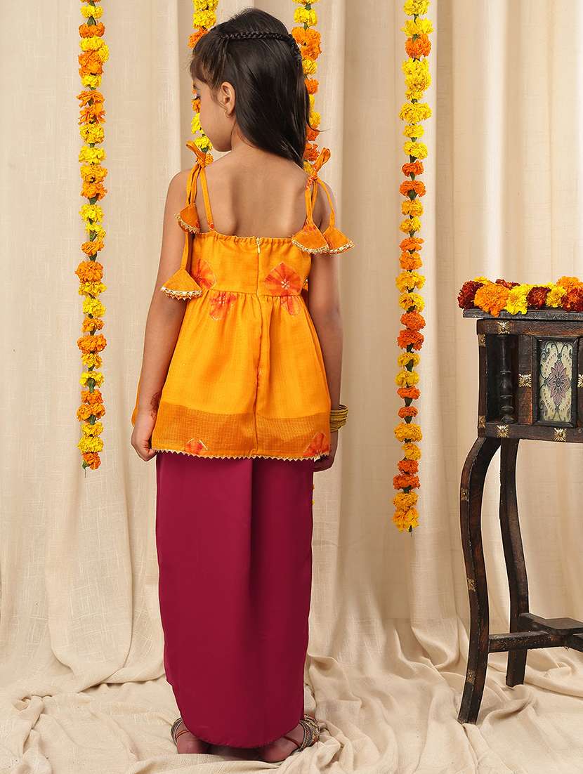 girls multi colored cotton blend kurta skirt set suit set - 22441070 -  Standard Image - 3
