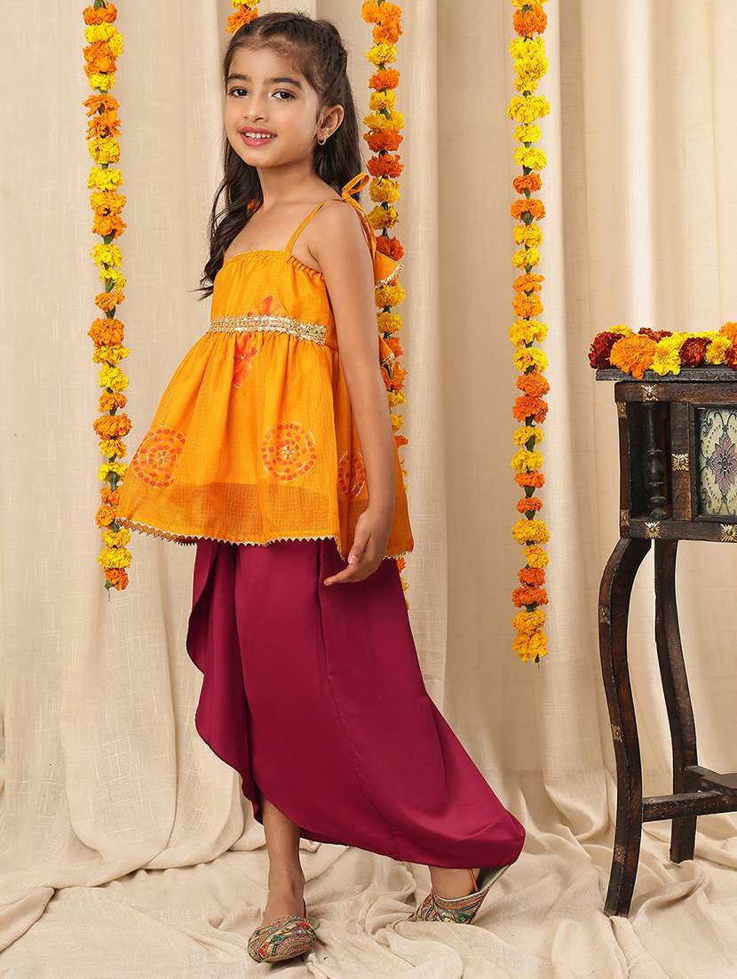girls multi colored cotton blend kurta skirt set suit set - 22441070 -  Standard Image - 5