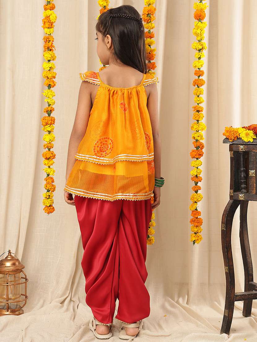 girls yellow colored cotton blend dhoti kurta set - 22441076 -  Standard Image - 3