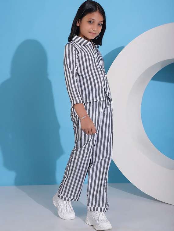 girls striped cotton top & trouser co-ord set - 22441080 -  Standard Image - 3