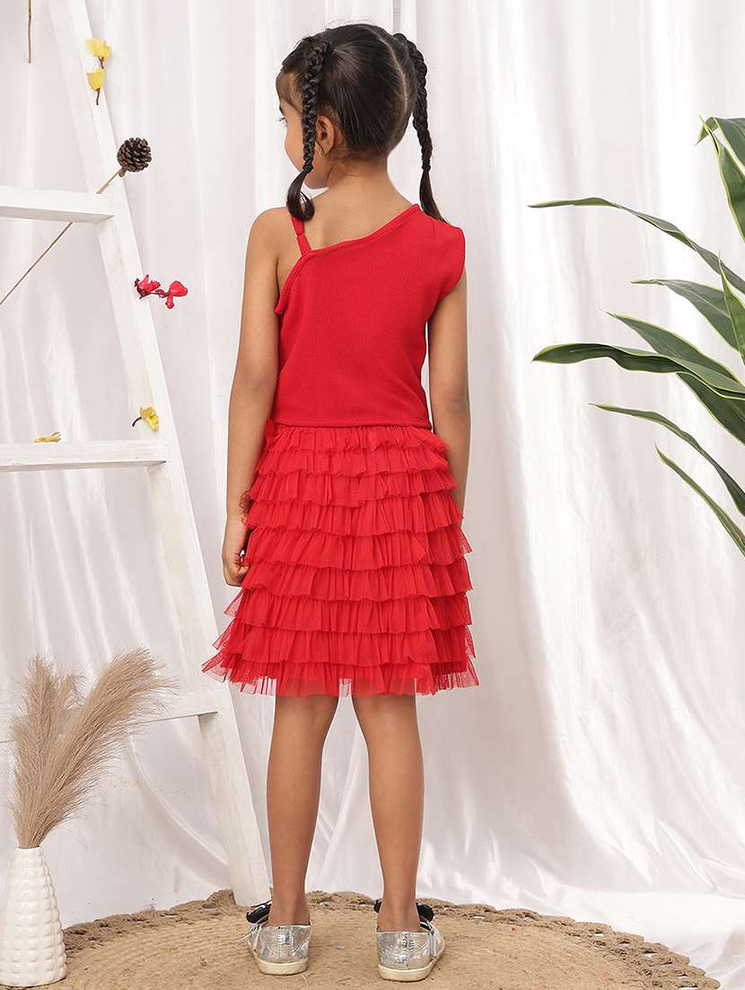 Girls Red Polyester Skirt & Top Set Co-ord Set - 22441091 -  Standard Image - 3