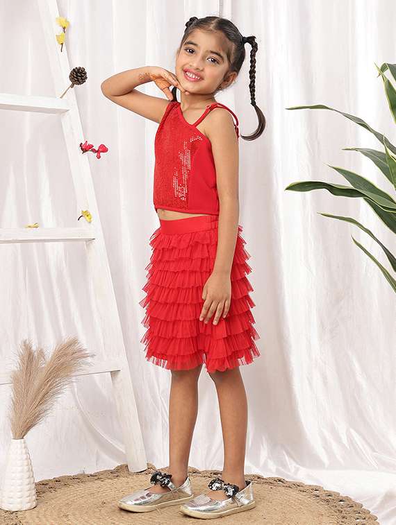 Girls Red Polyester Skirt & Top Set Co-ord Set - 22441091 -  Standard Image - 5