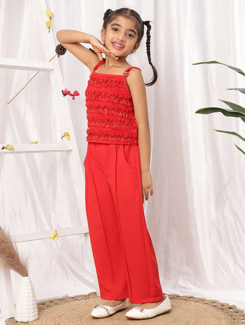 girl red polyester top & trouser co-ord set - 22441094 -  Standard Image - 5