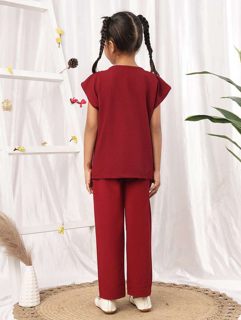 girls printed maroon polyester top & trouser co-ord set - 22441101 -  Standard Image - 3