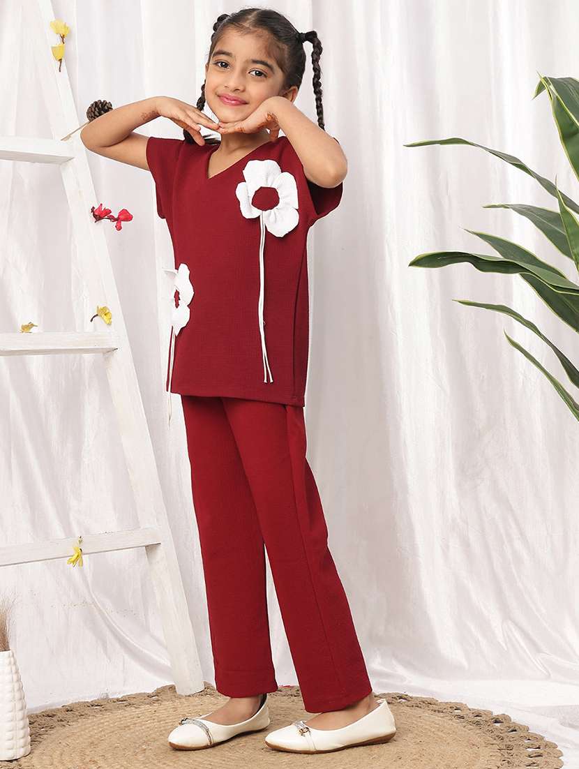 girls printed maroon polyester top & trouser co-ord set - 22441101 -  Standard Image - 5