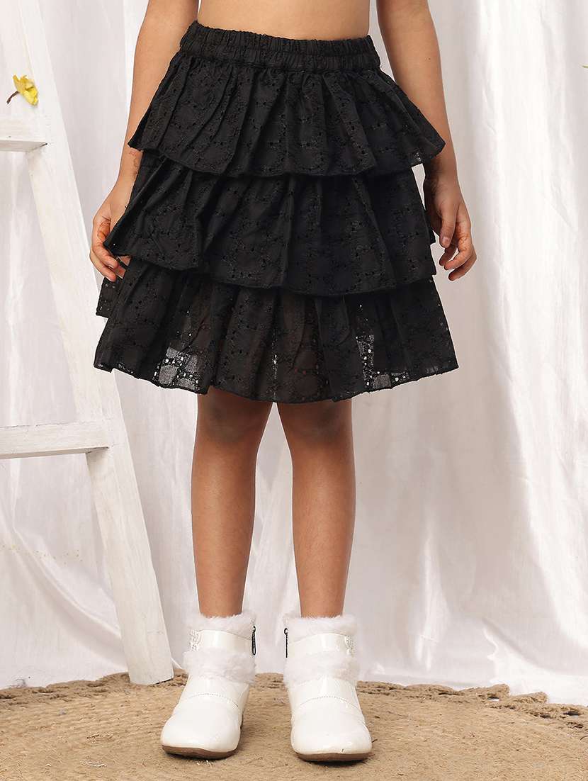 girl black cotton flared skirt