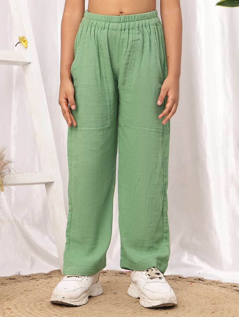 girls green cotton casual trouser
