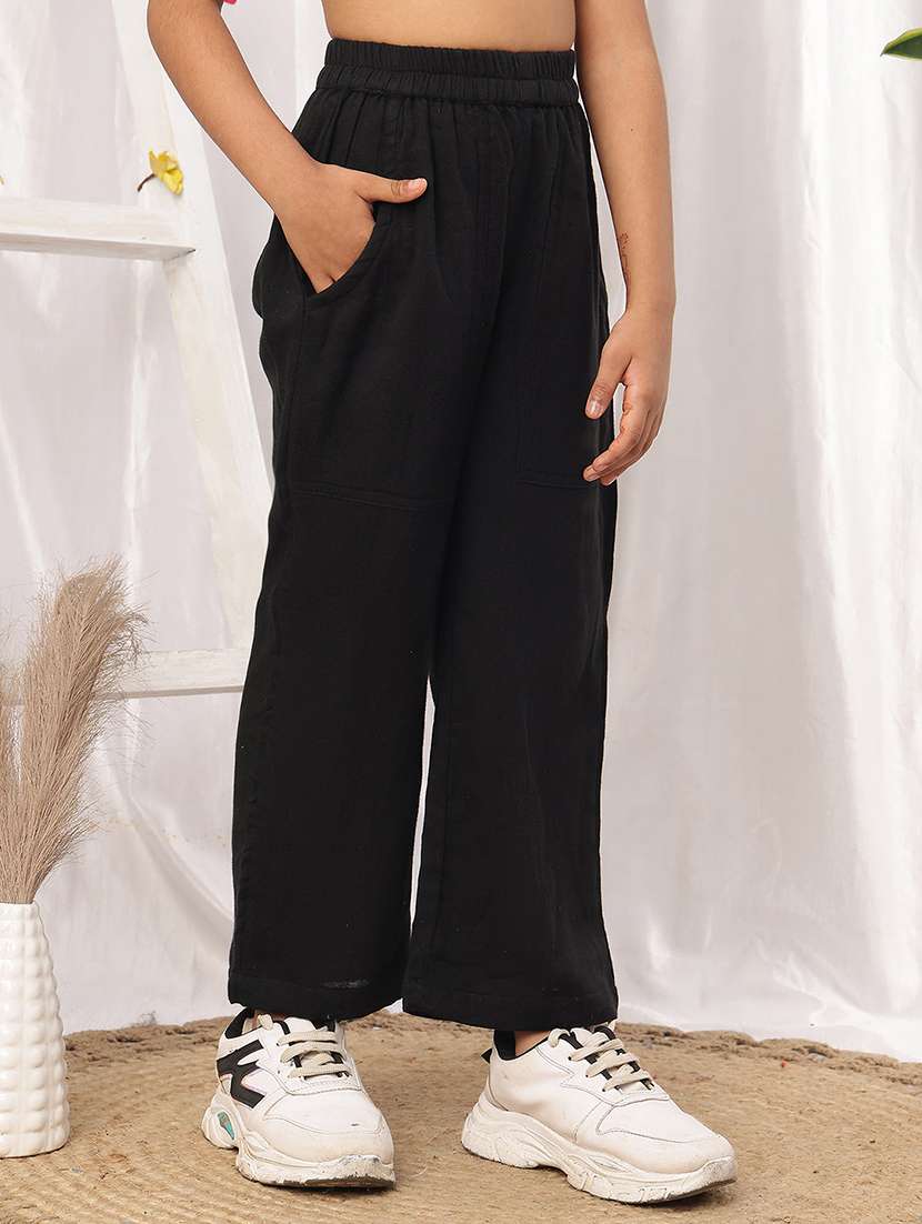 girl black cotton casual trouser