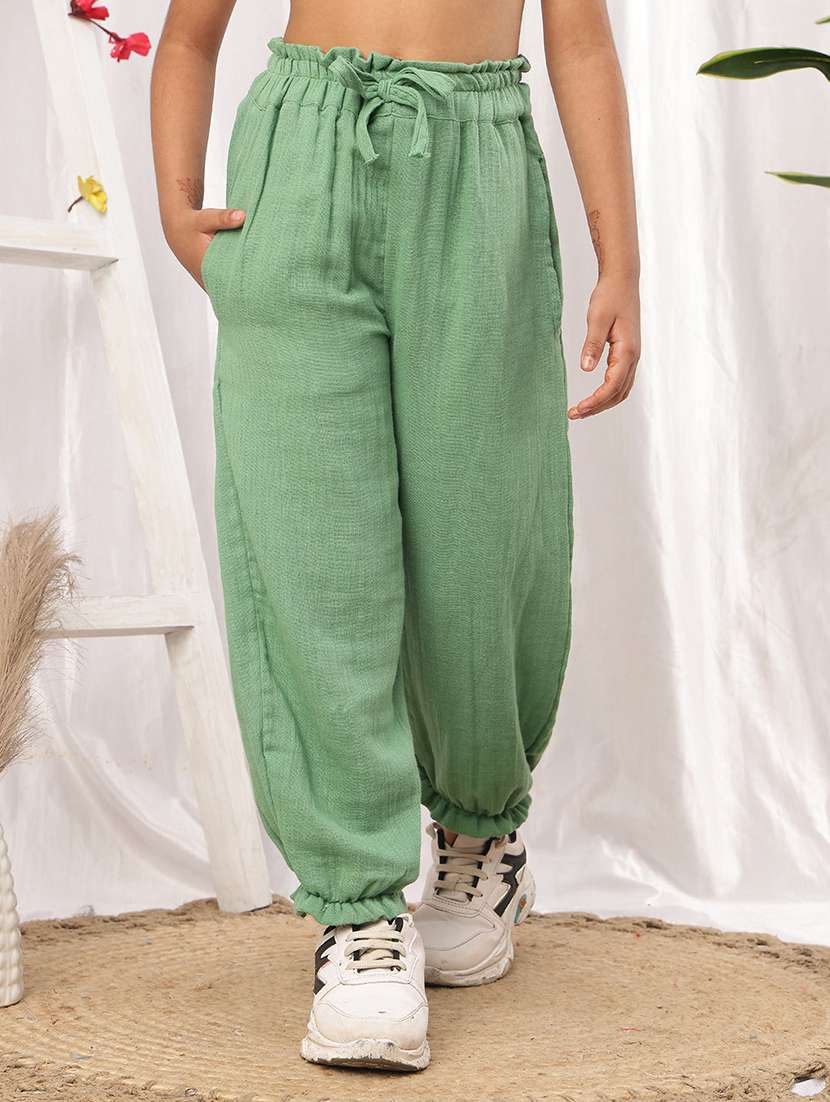 girl  green cotton casual trouser
