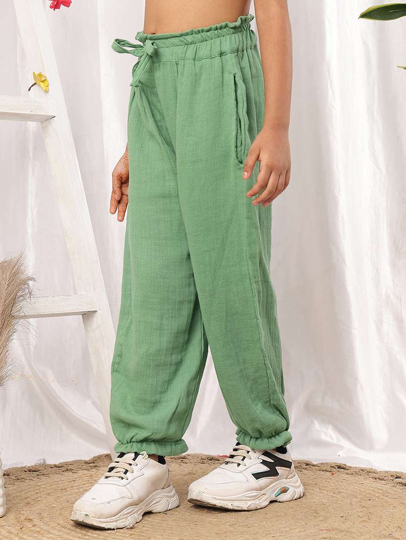 Girl Green Cotton Casual Trouser - 22441116 -  Standard Image - 3