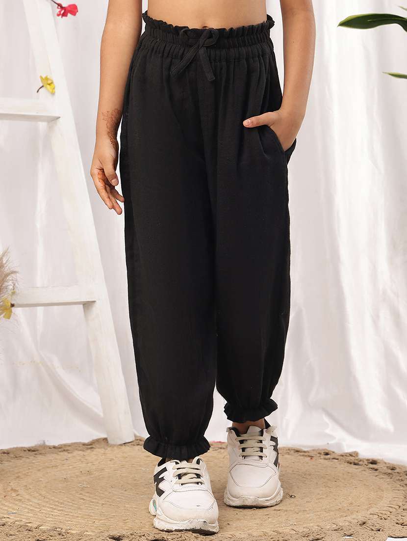 girls black cotton casual trouser