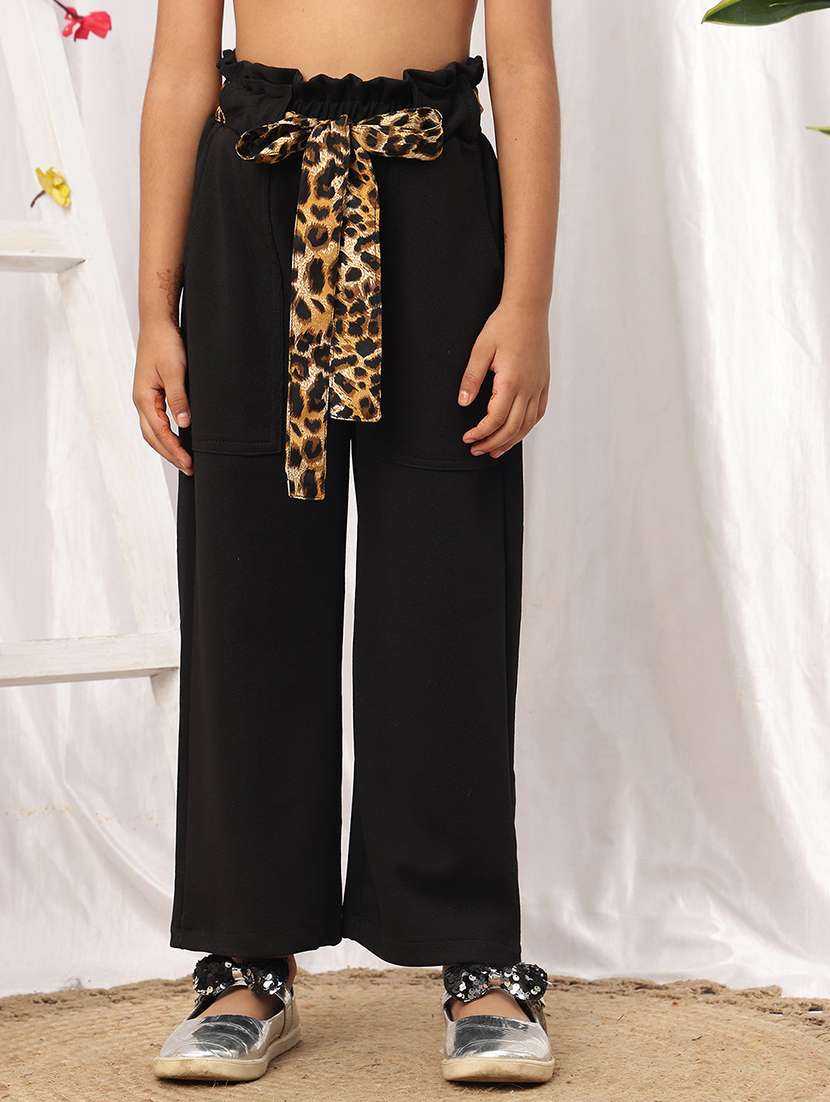 girl black polyester casual trouser