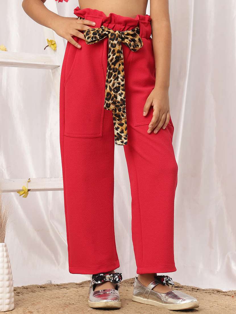 red polyester casual trouser