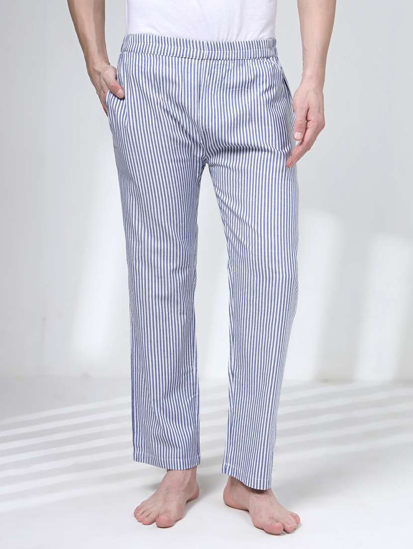 men navy blue cotton flat front casual trouser
