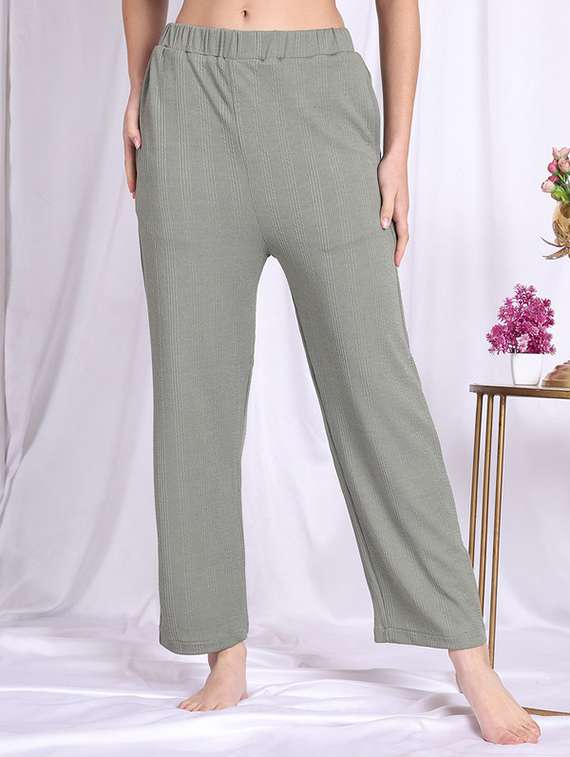 women olive polyester straight trouser
