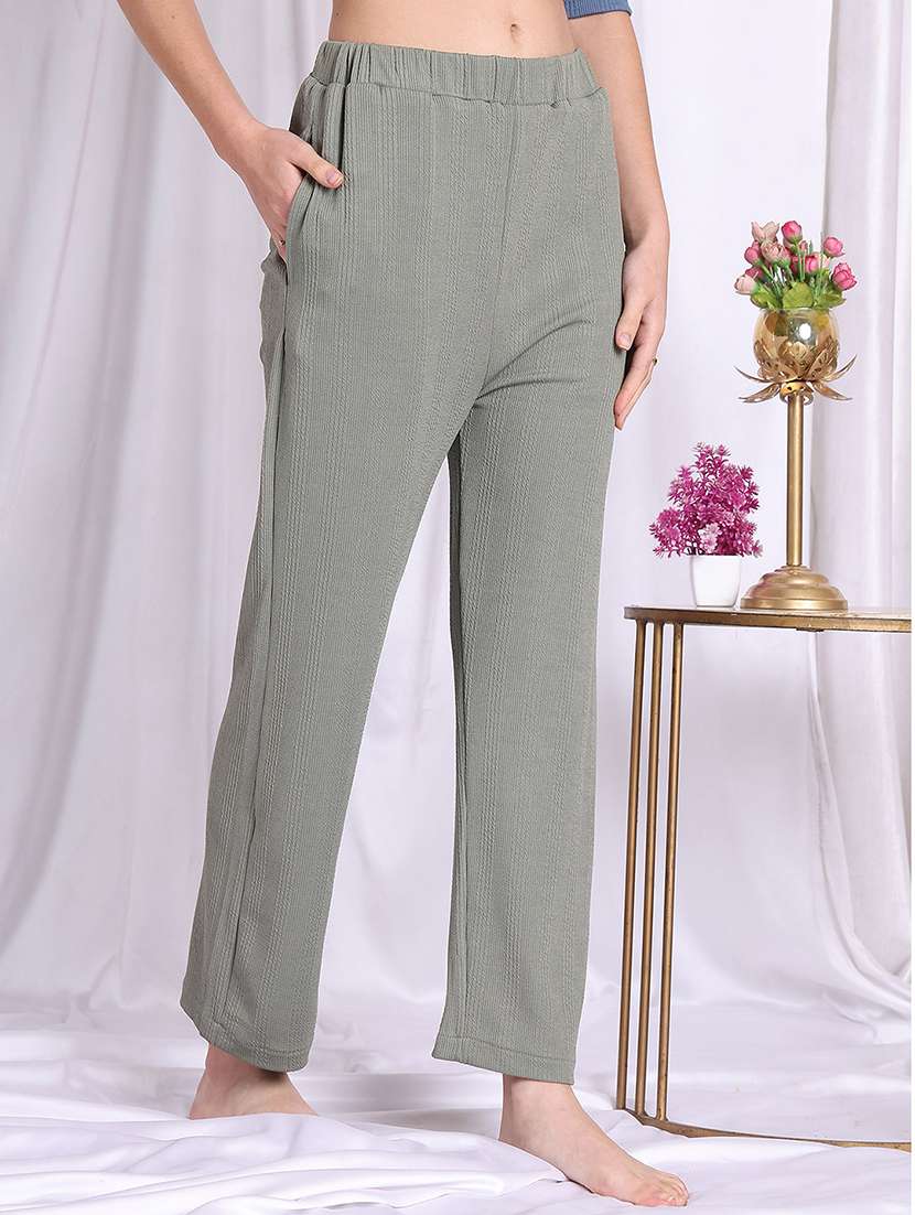 women olive polyester straight trouser - 22441186 -  Standard Image - 3