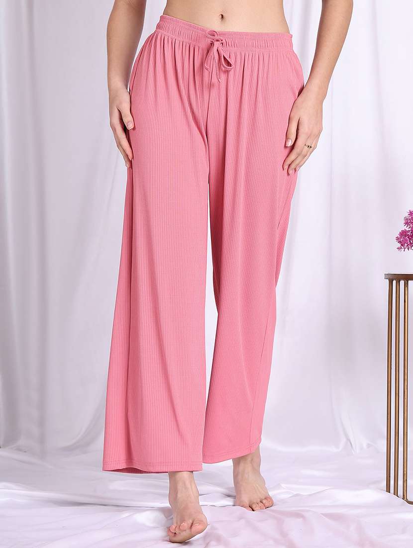 women pink cotton blend straight trouser