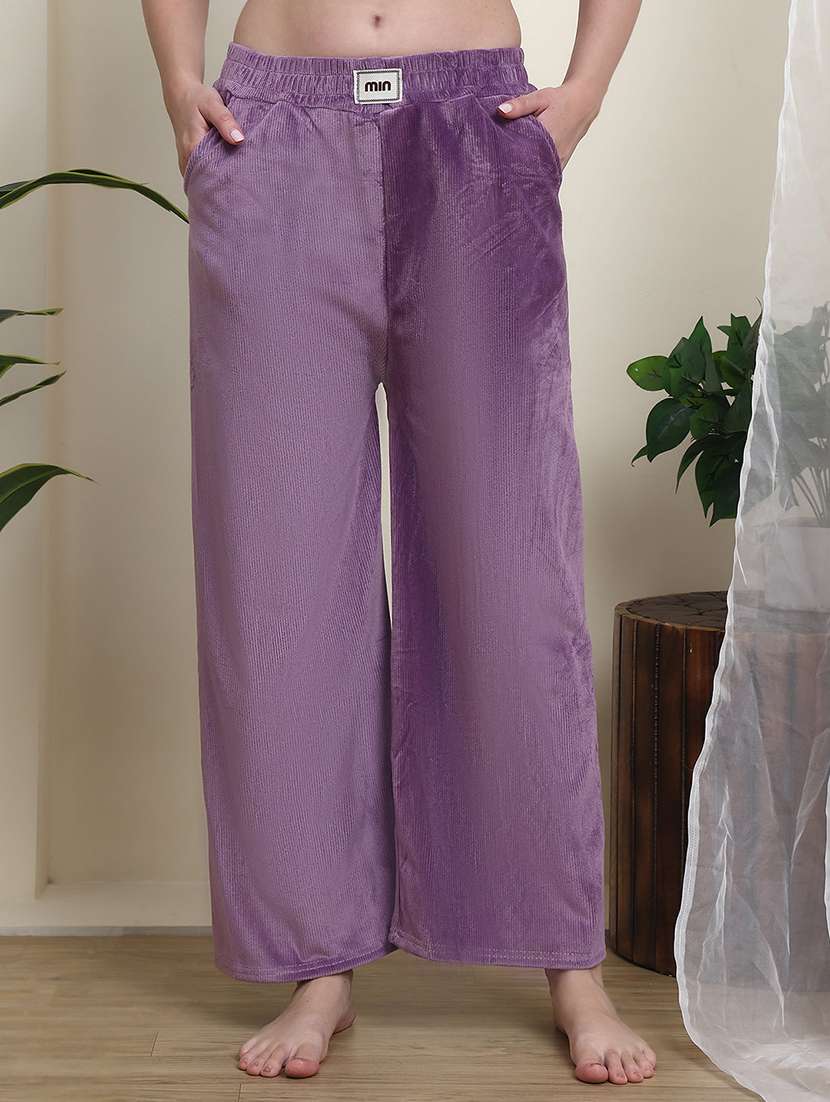 women purple velvet straight trouser