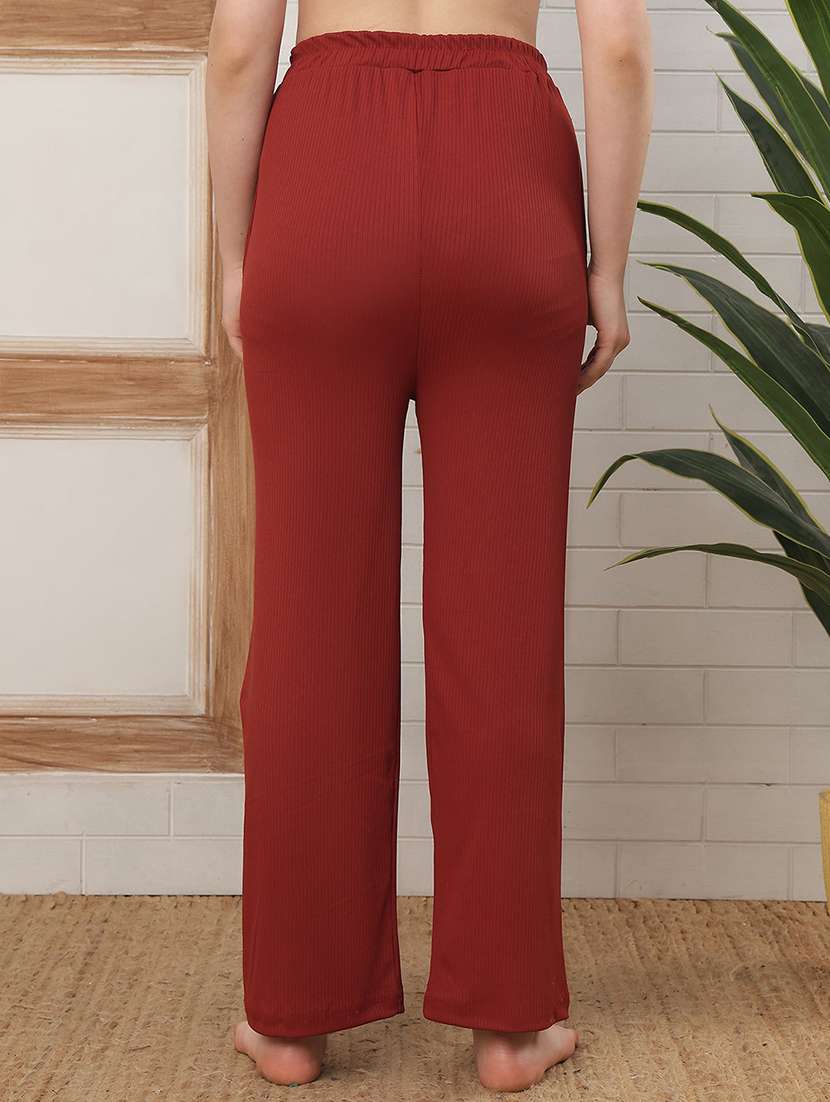 women maroon cotton blend straight trouser - 22441207 -  Standard Image - 3