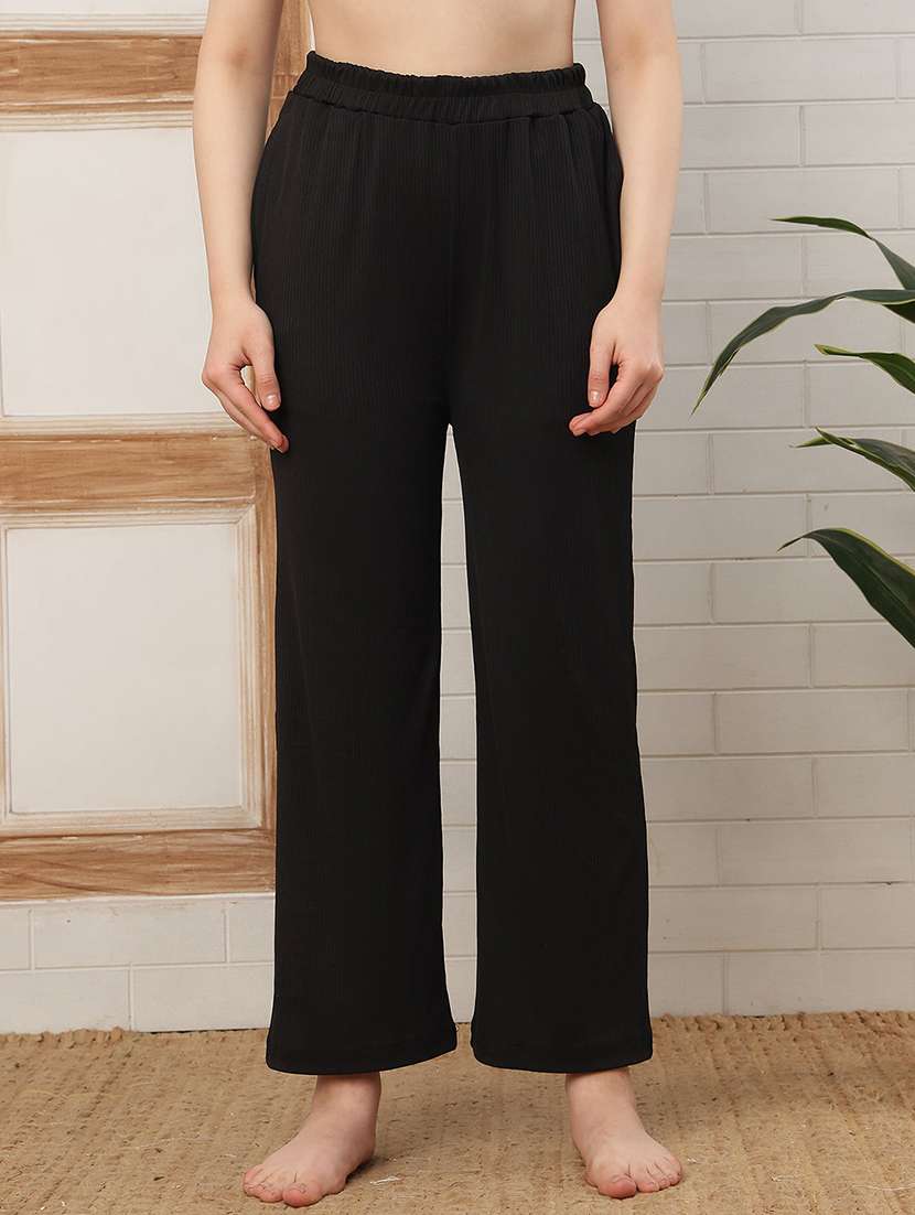 women black cotton blend straight trouser