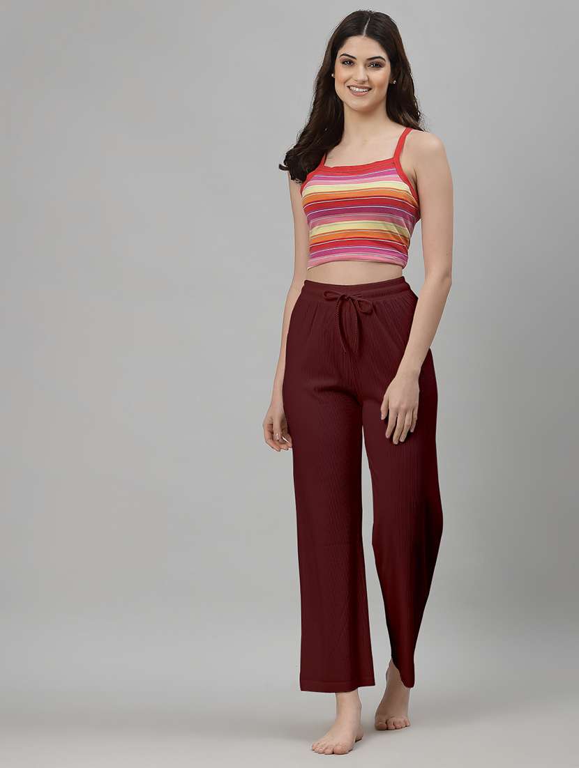 women burgundy cotton blend straight trouser - 22441212 -  Standard Image - 3