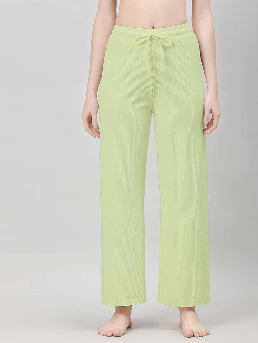 women green cotton blend straight trouser