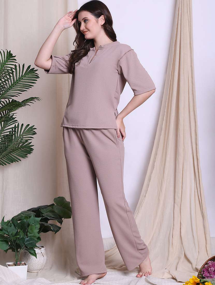 women solid nightwear pyjama set - 22441217 -  Standard Image - 3