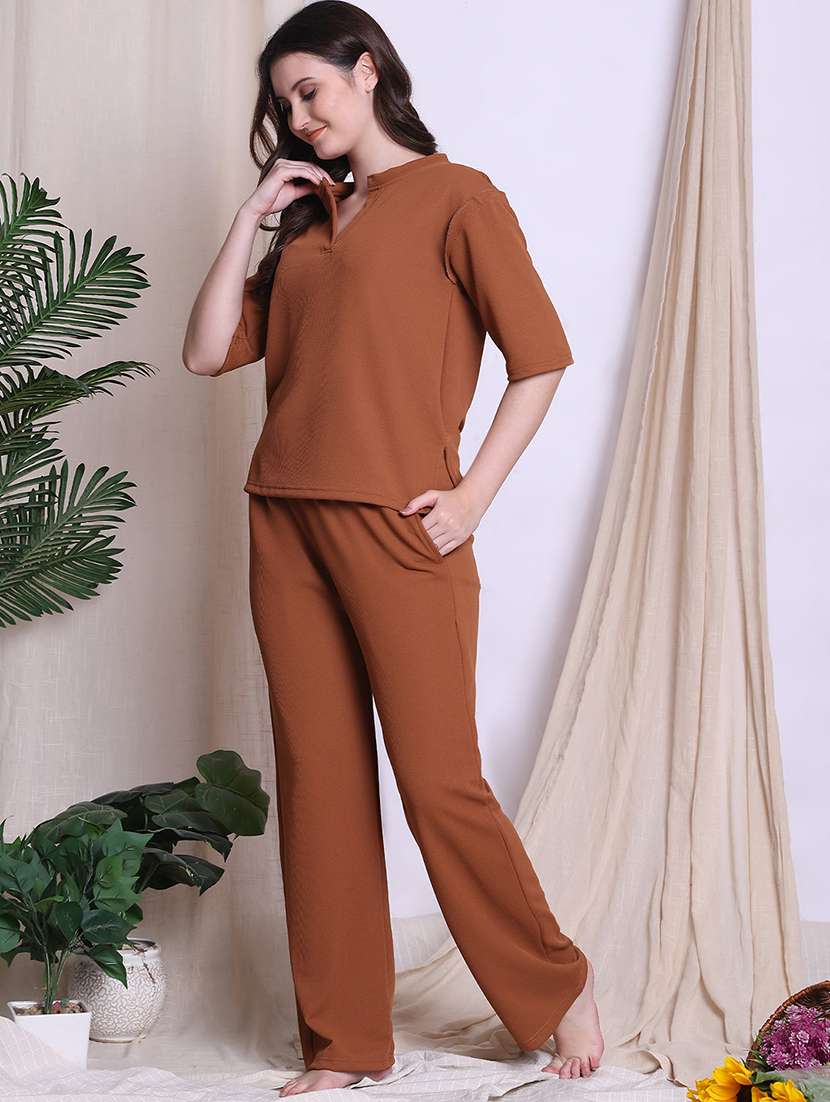 women solid nightwear pyjama set - 22441218 -  Standard Image - 3