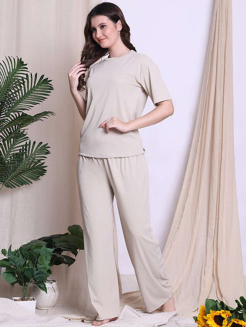 women solid nightwear pyjama set - 22441219 -  Standard Image - 3