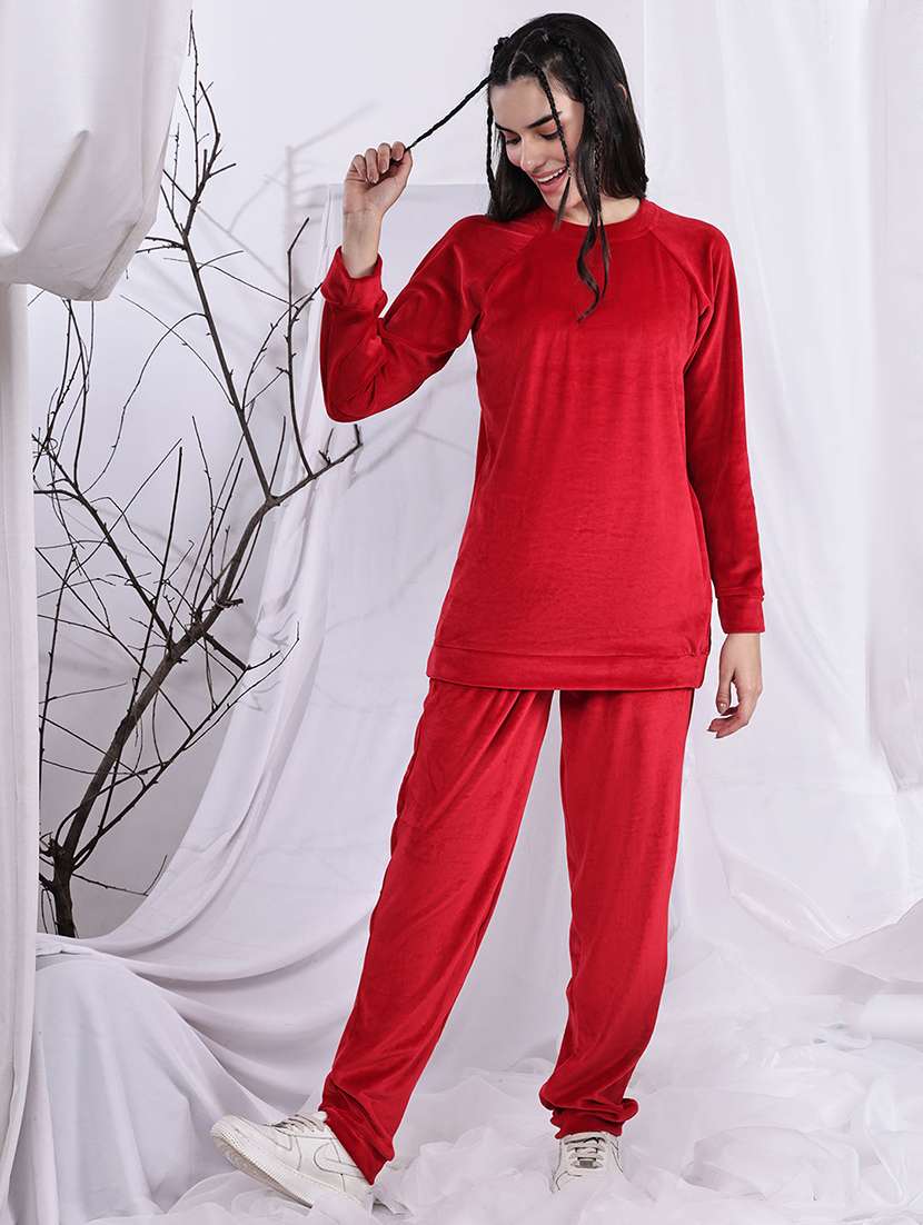 women solid nightwear pyjama set