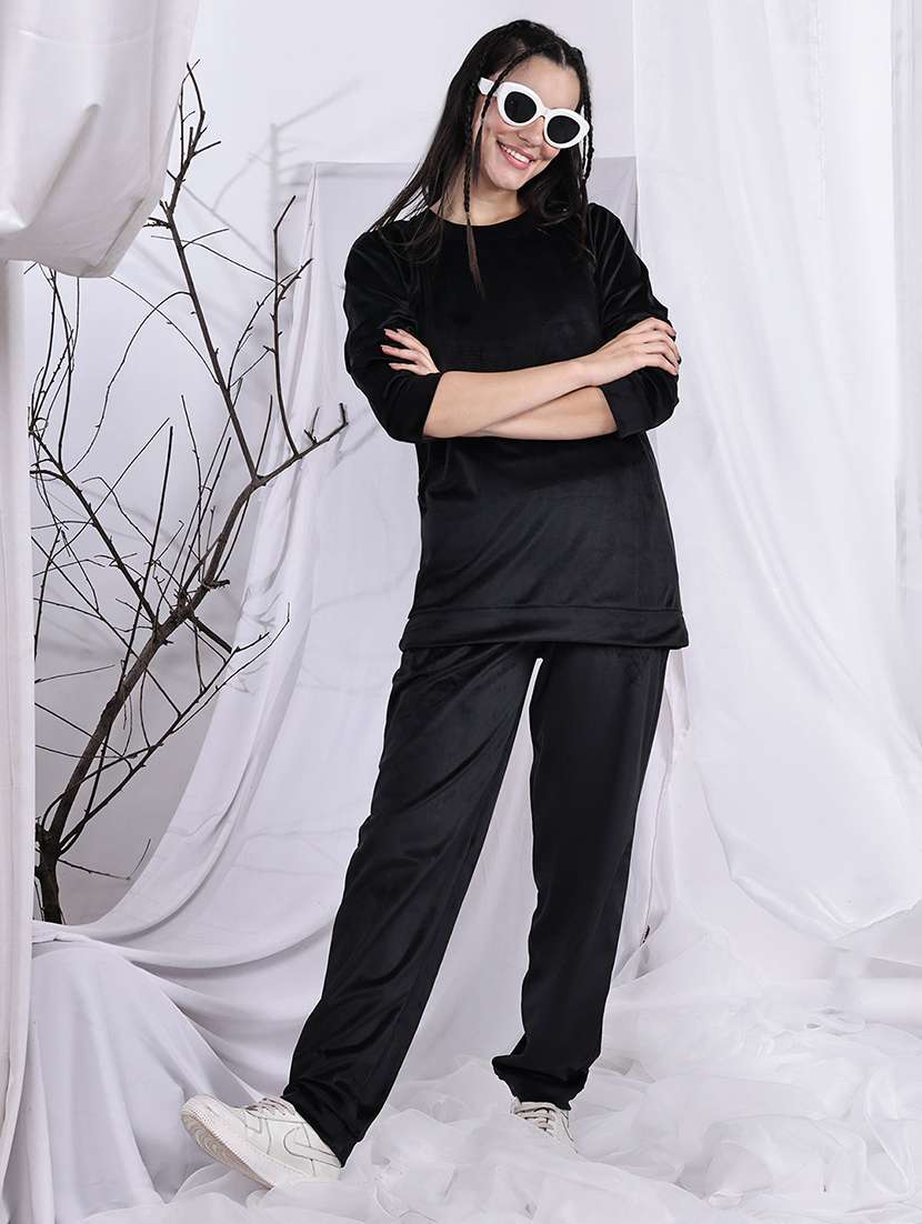 women solid nightwear pyjama set
