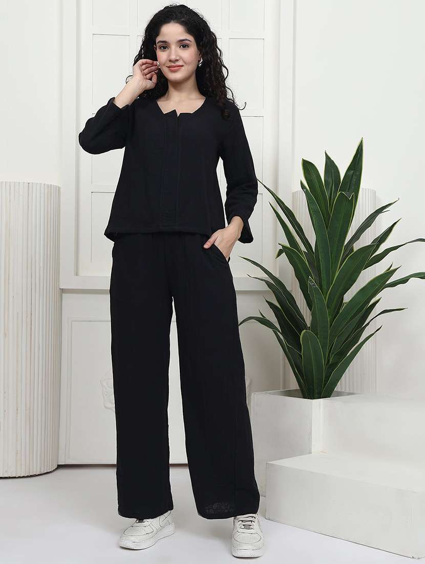 women solid nightwear pyjama set