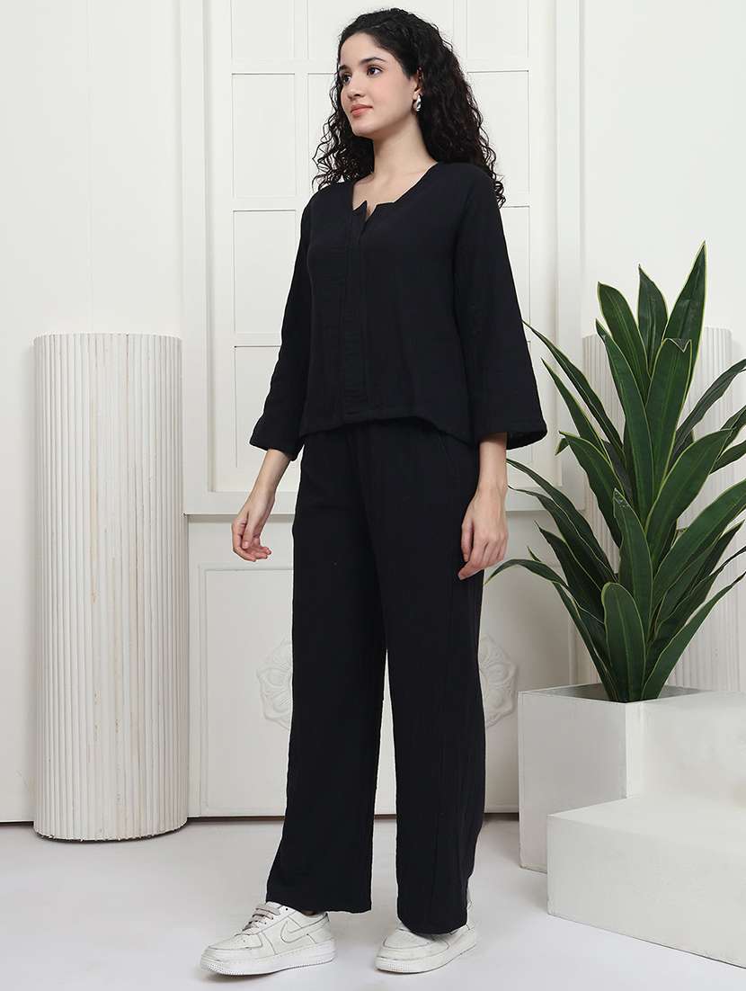 women solid nightwear pyjama set - 22441225 -  Standard Image - 3