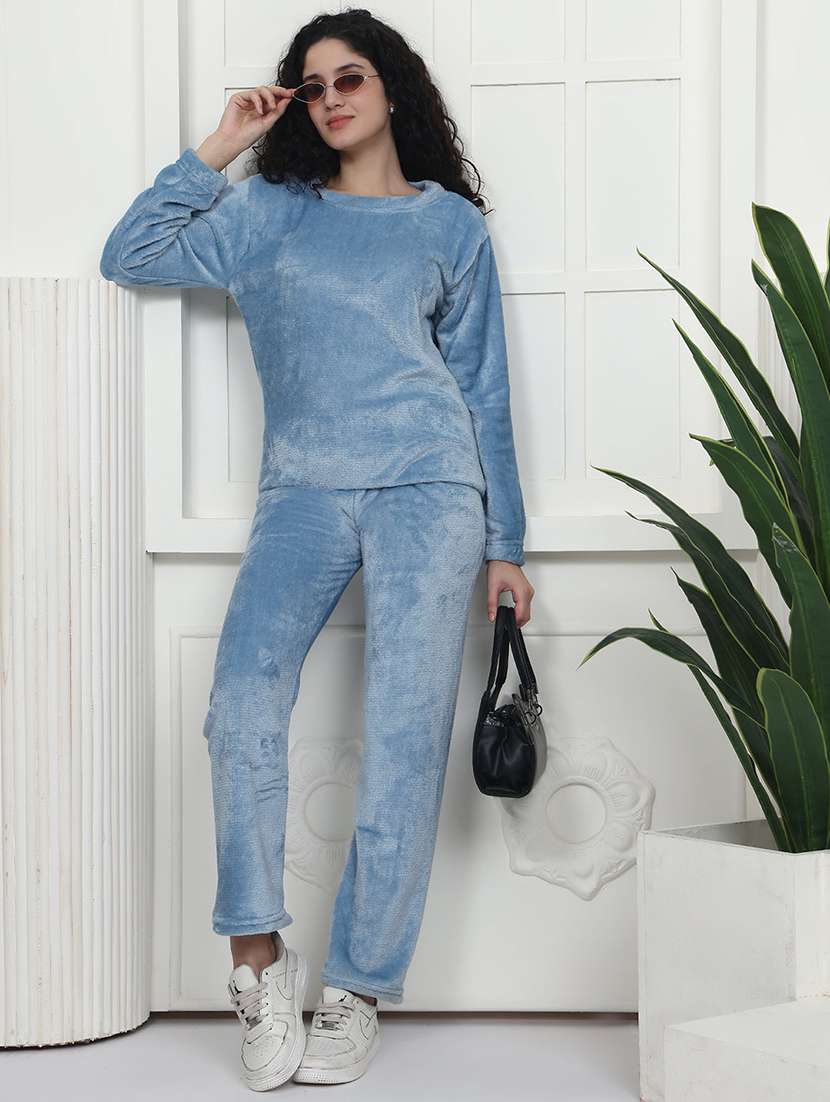 women solid nightwear pyjama set
