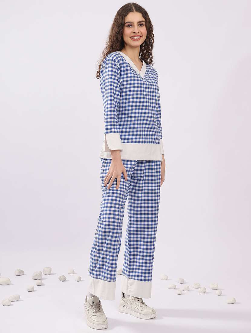 women checkered nightwear pyjama set - 22441237 -  Standard Image - 3