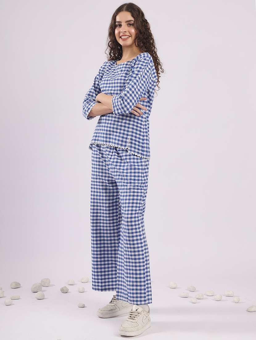 women checkered nightwear pyjama set - 22441240 -  Standard Image - 3