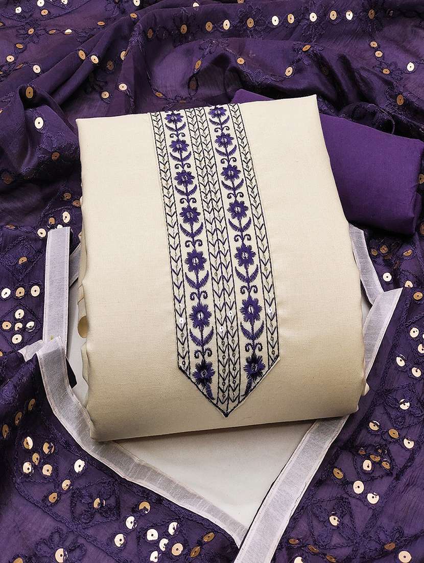 women solid with work unstitched suit set