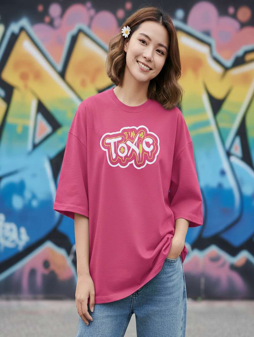 women typographic drop shoulder oversized t-shirt