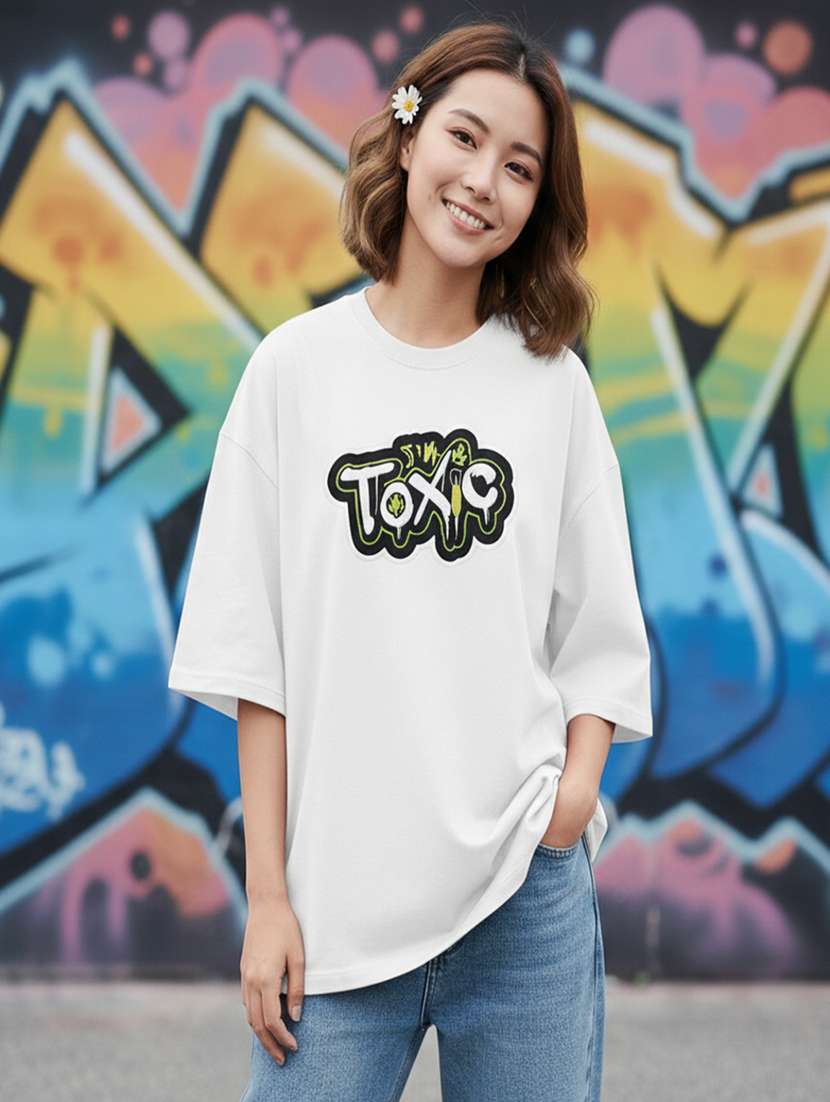 women typographic drop shoulder oversized t-shirt