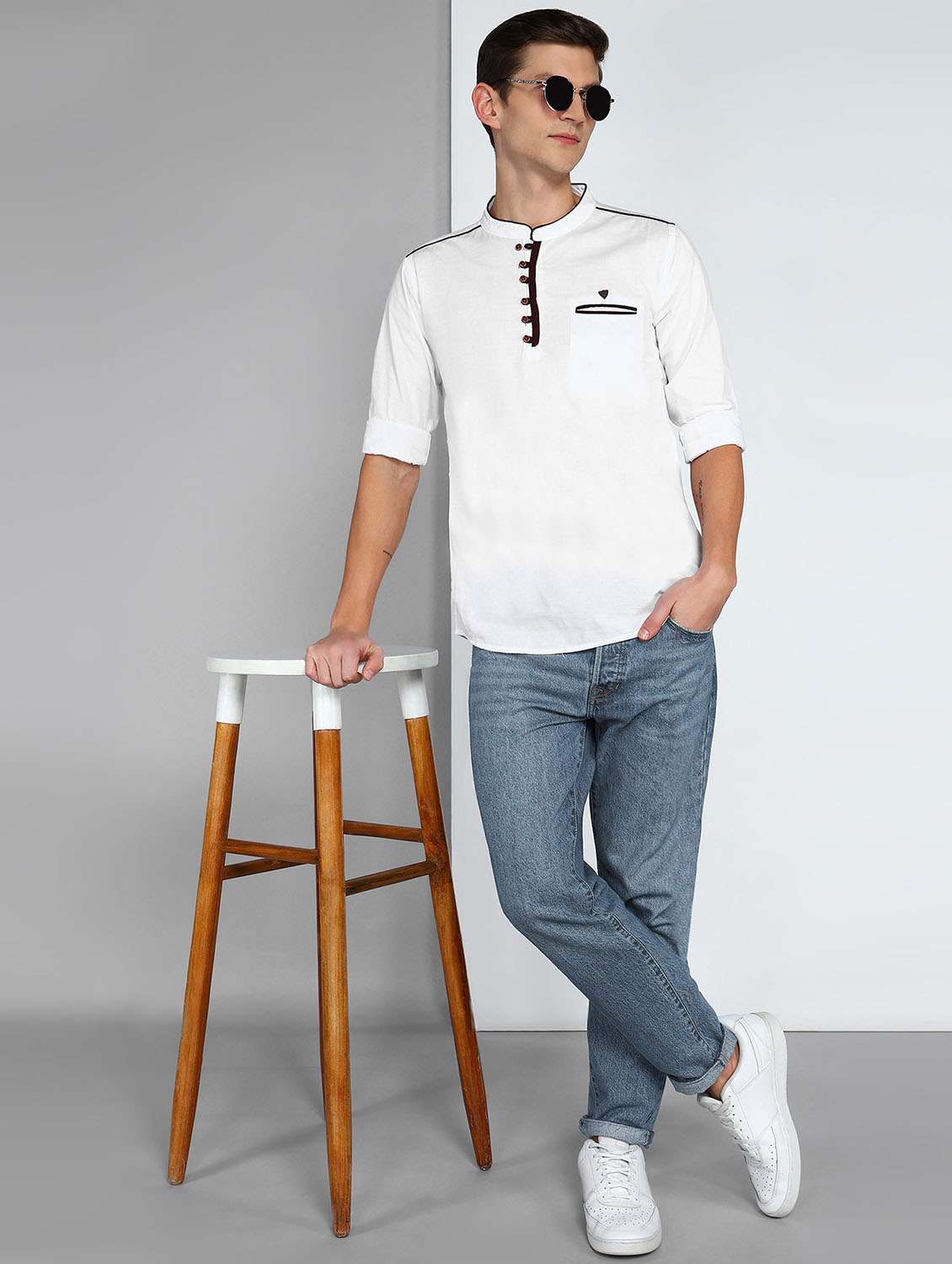 men solid mandarin neck short kurta - 22441446 -  Standard Image - 5