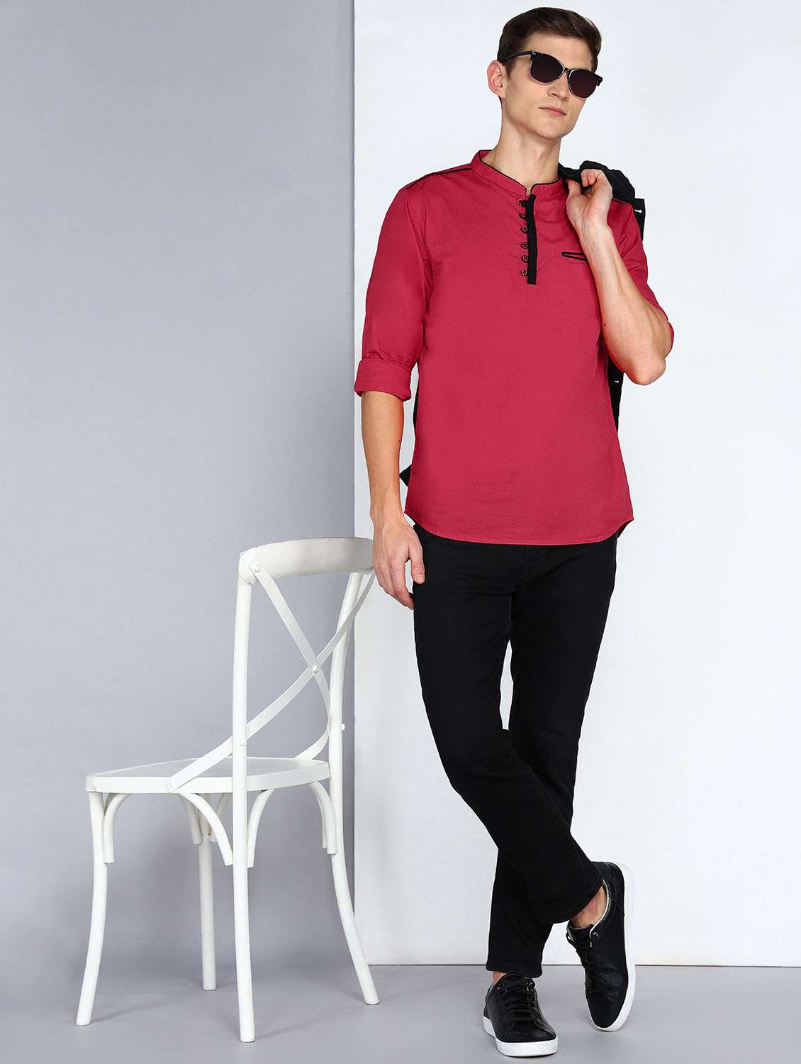 men solid mandarin neck short kurta - 22441447 -  Standard Image - 5