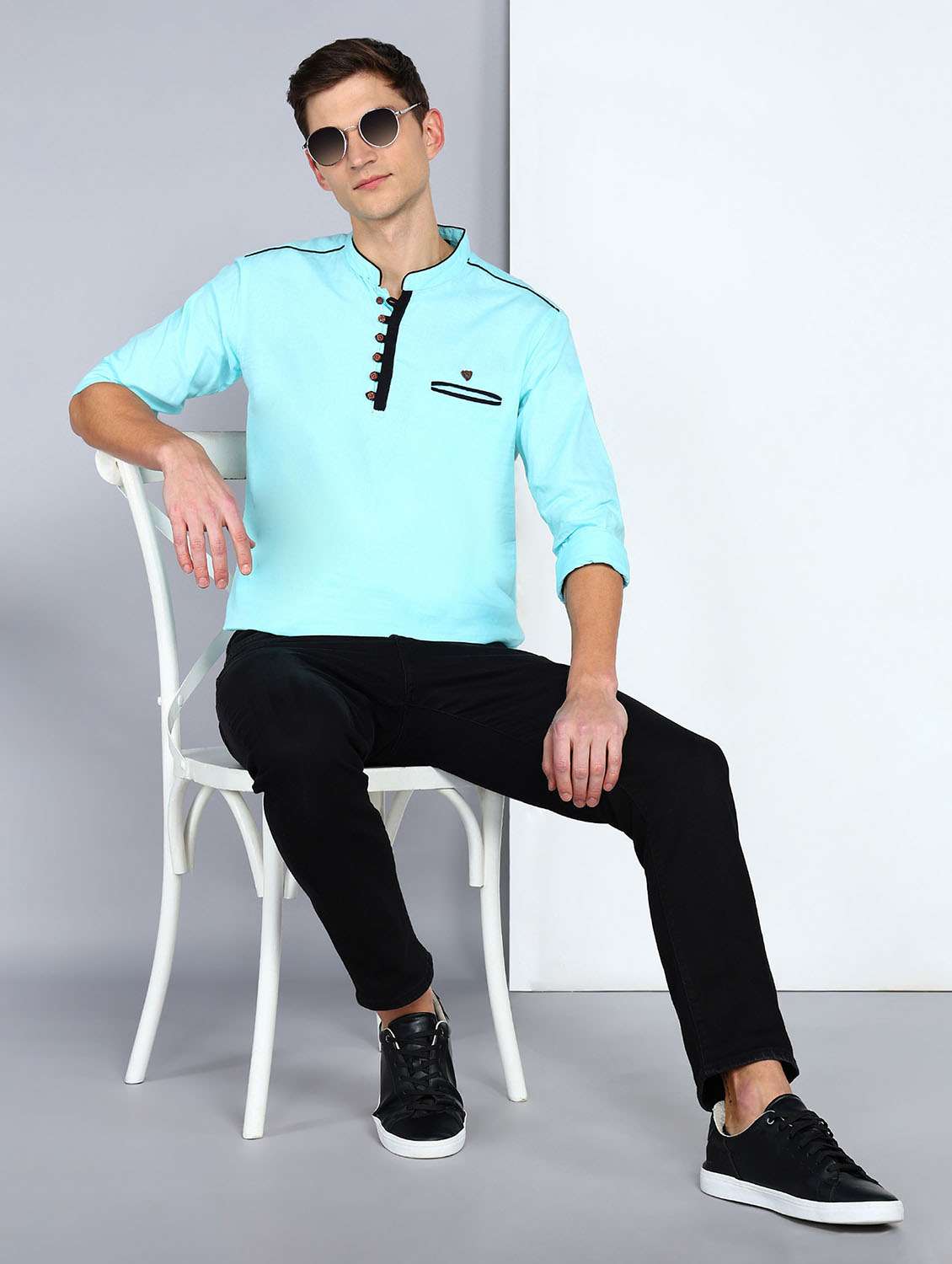 men solid mandarin neck short kurta - 22441448 -  Standard Image - 5