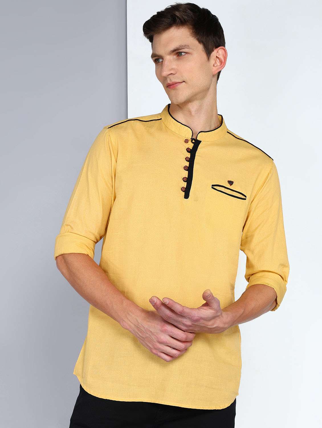 men solid mandarin neck short kurta