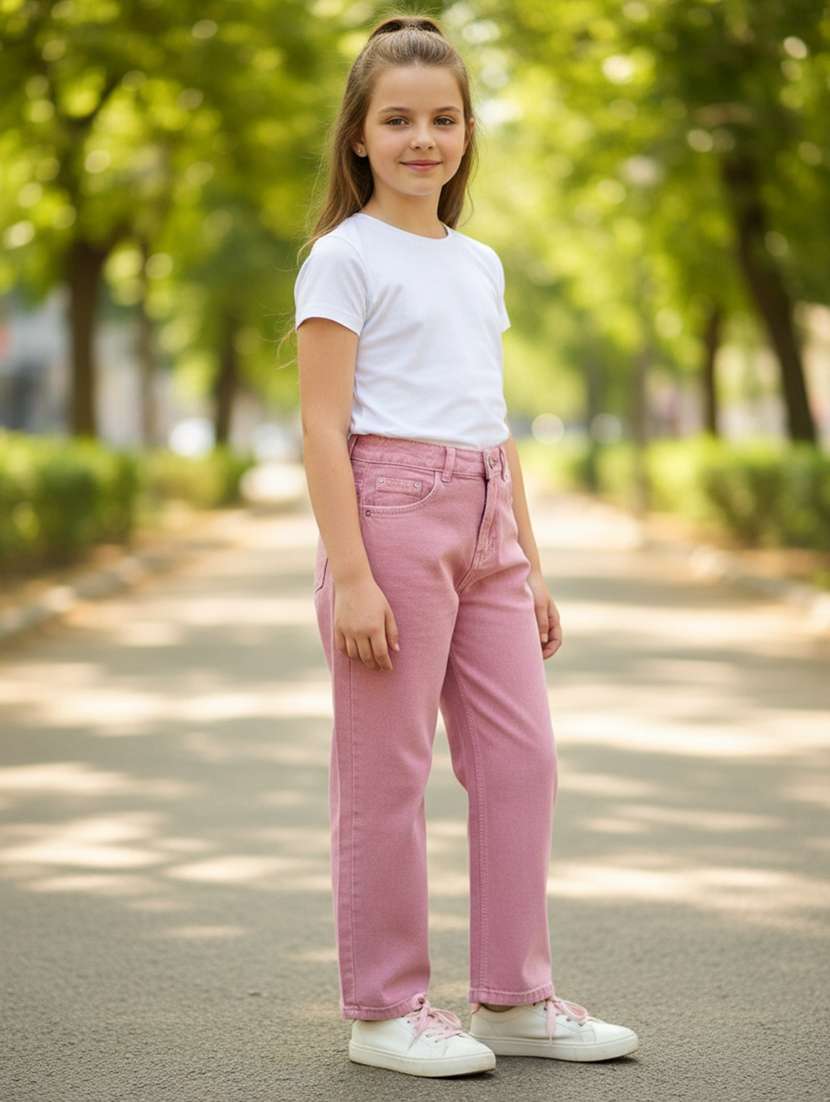 girls plain mid rise straight jeans