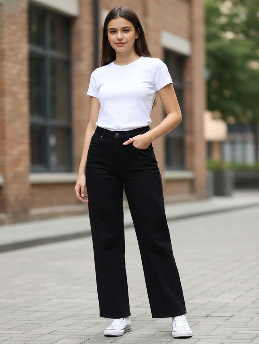 girls solid mid rise straight fit jeans