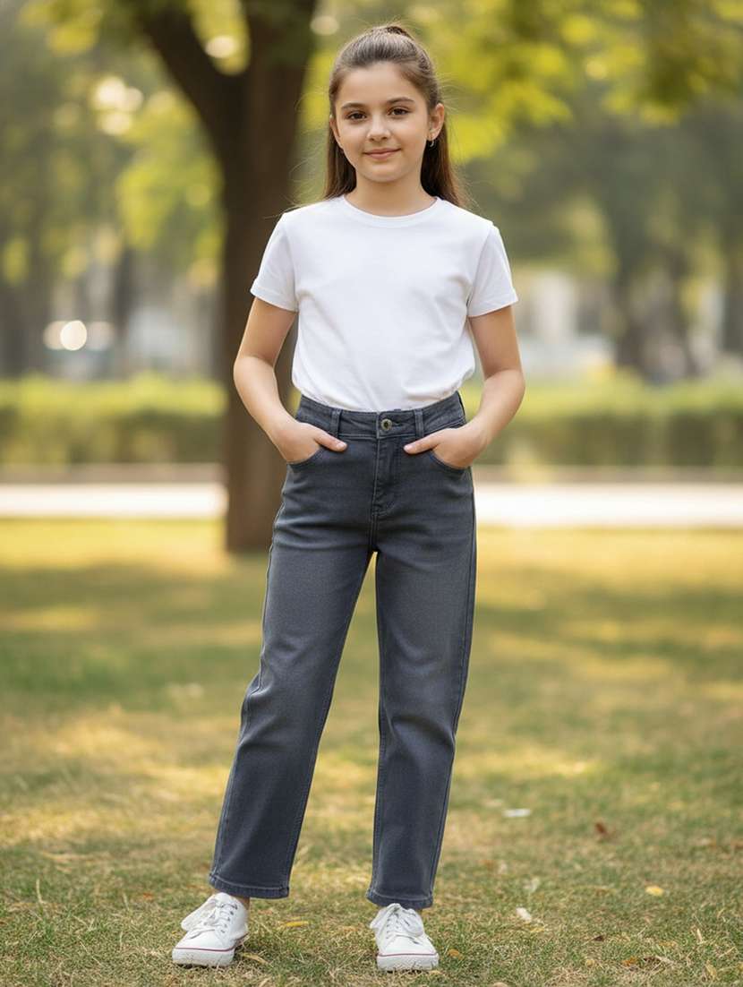girls washed mid rise straight jeans